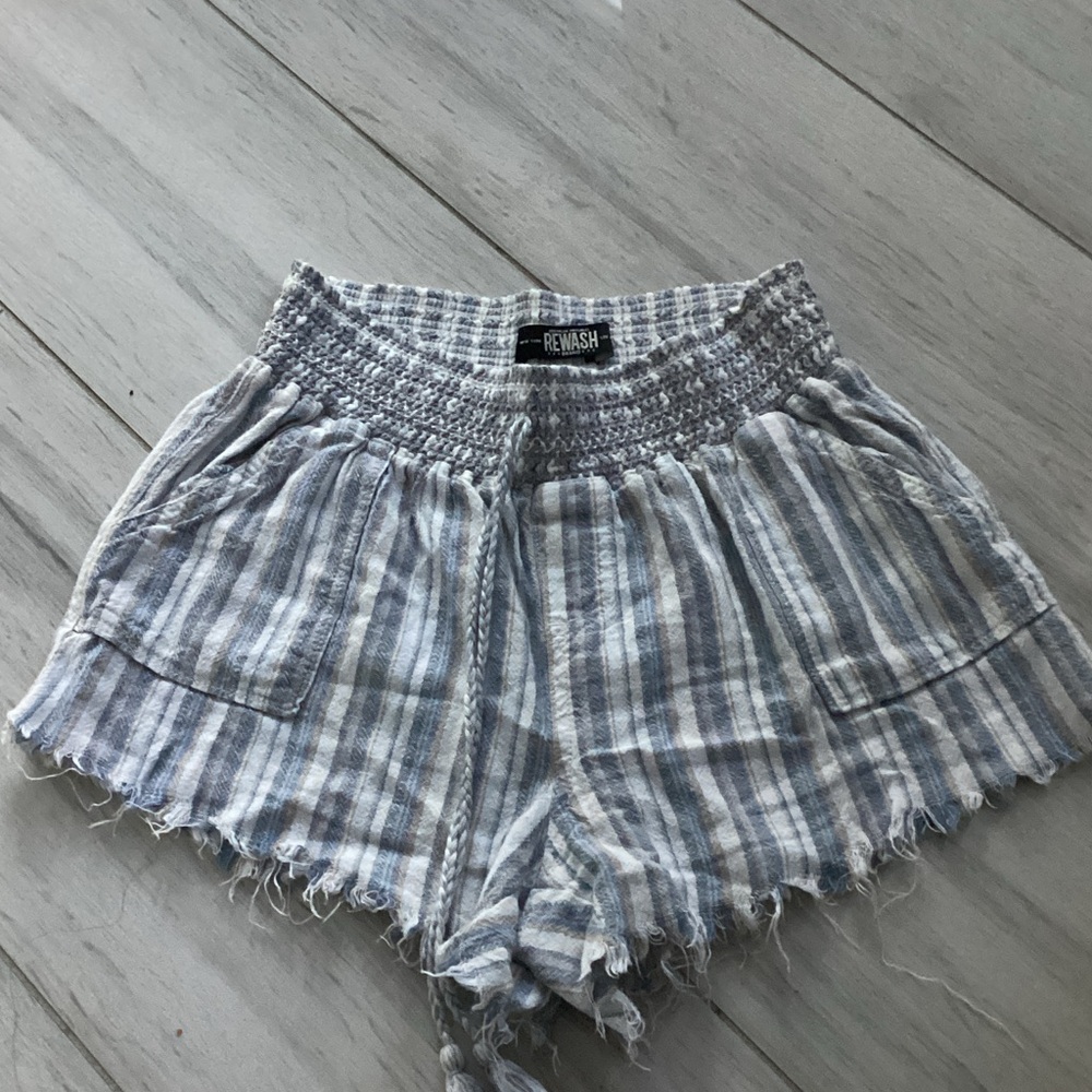 Rewash Blue and Gray Striped High-Waist Women's Shorts
